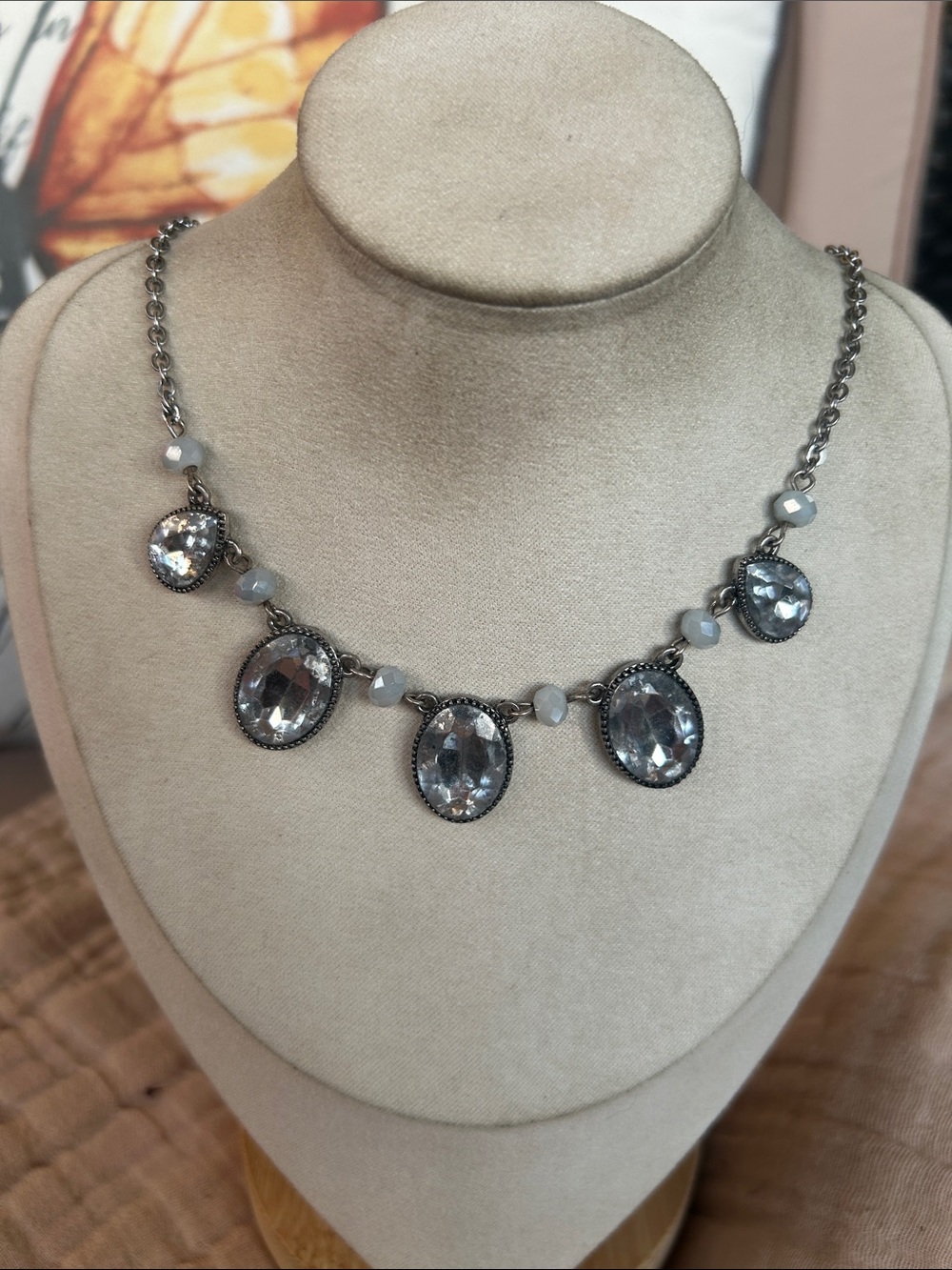Olivia Welles Vintage Silver Crystal Teardrop Necklace
